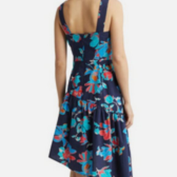 NWT Du Paradis Summer Night floral asymmetric-hem cotton midi dress sz M - Picture 3 of 15